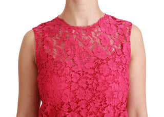 Rosa florales Spitzen-Shiftkleid Minikleid