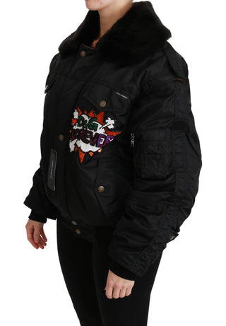 Schwarze Königin-Kronen-Pailletten-Bomberjacke