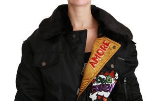 Schwarze Königin-Kronen-Pailletten-Bomberjacke