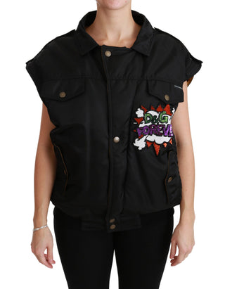 Schwarze Königin-Kronen-Pailletten-Bomberjacke