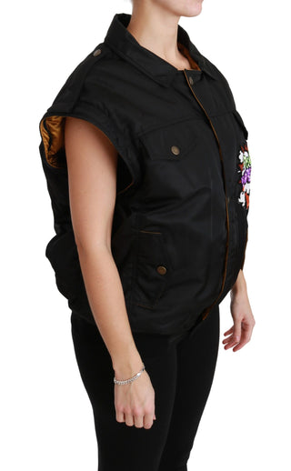 Schwarze Königin-Kronen-Pailletten-Bomberjacke