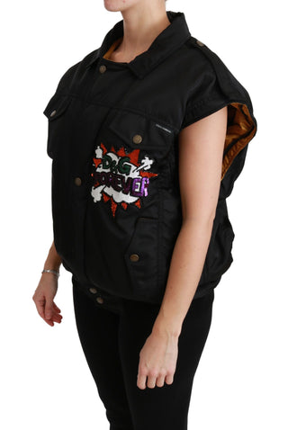 Schwarze Königin-Kronen-Pailletten-Bomberjacke