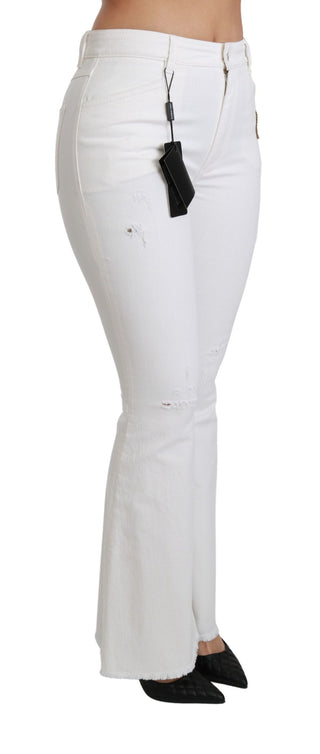 Weiße Schlaghose aus Stretch-Baumwolle mit Herz-Muster