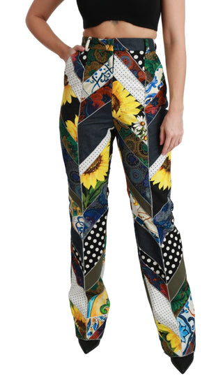 Mehrfarbig bedruckte Hose mit hoher Taille und geradem Bein