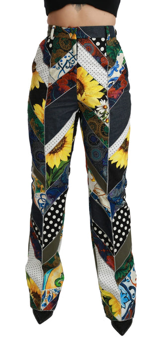 Mehrfarbig bedruckte Hose mit hoher Taille und geradem Bein