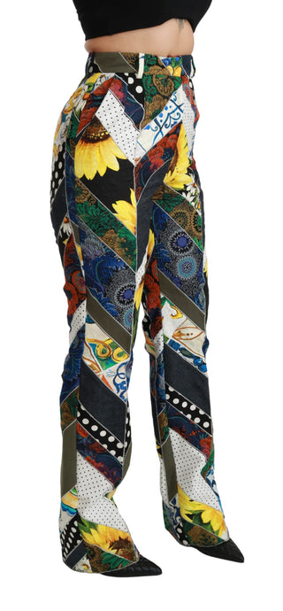 Mehrfarbig bedruckte Hose mit hoher Taille und geradem Bein