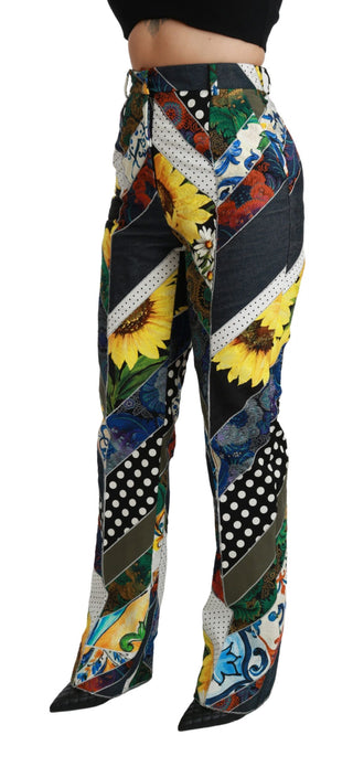 Mehrfarbig bedruckte Hose mit hoher Taille und geradem Bein