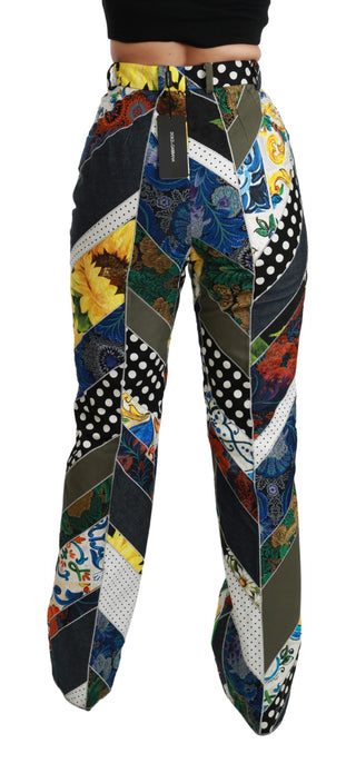 Mehrfarbig bedruckte Hose mit hoher Taille und geradem Bein
