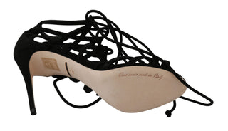 Schwarze Stilettosandalen aus Wildleder