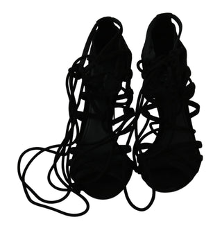 Schwarze Stilettosandalen aus Wildleder