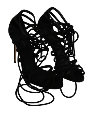 Schwarze Stilettosandalen aus Wildleder