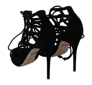 Schwarze Stilettosandalen aus Wildleder