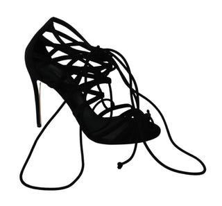 Schwarze Stilettosandalen aus Wildleder