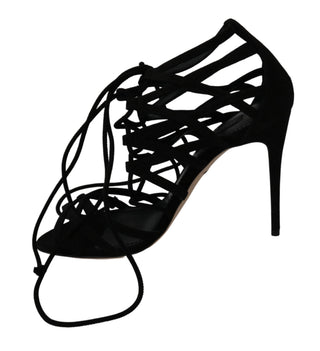 Schwarze Stilettosandalen aus Wildleder