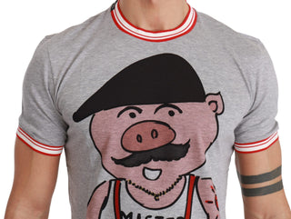 Graues Baumwoll-Top T-Shirt Jahr des Schweins 2019