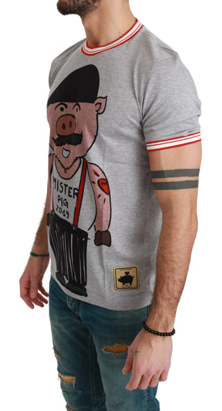Graues Baumwoll-Top T-Shirt Jahr des Schweins 2019