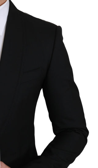 Blazer Formal de Lana Negro de Un Solo Botón