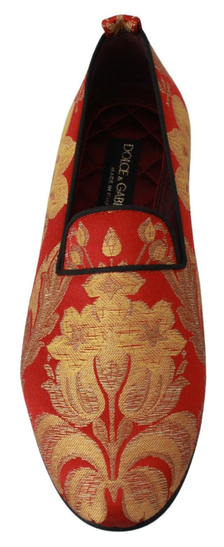 Rotgoldene Brokat-Slipper Loafers
