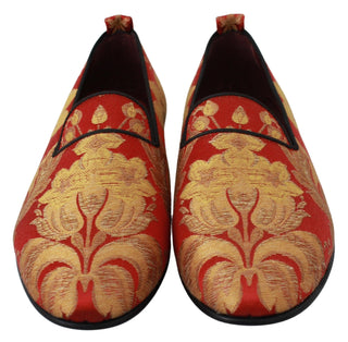 Rotgoldene Brokat-Slipper Loafers