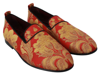 Rotgoldene Brokat-Slipper Loafers