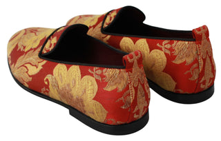 Rotgoldene Brokat-Slipper Loafers