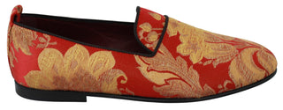 Rotgoldene Brokat-Slipper Loafers