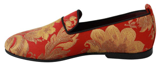 Rotgoldene Brokat-Slipper Loafers