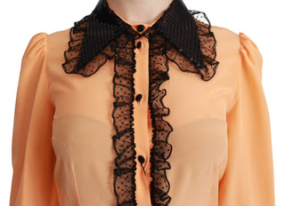 Gelbe Seiden-Pailletten-Spitzenbluse