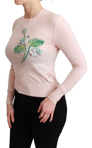 Suéter de cachemira de seda floral rosa