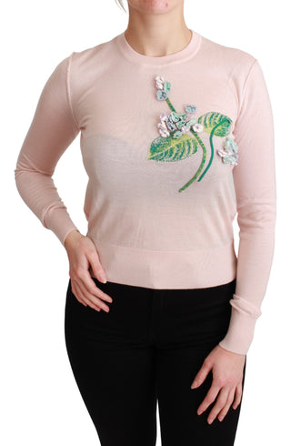 Suéter de cachemira de seda floral rosa