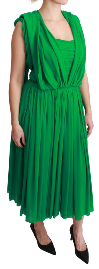Maxikleid aus 100 % Seide, grün, ärmellos, mit Plisseefalten