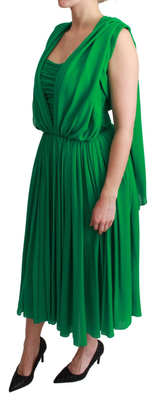Maxikleid aus 100 % Seide, grün, ärmellos, mit Plisseefalten