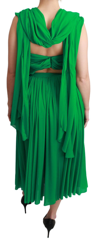 Maxikleid aus 100 % Seide, grün, ärmellos, mit Plisseefalten