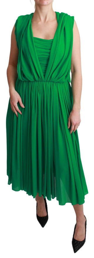 Maxikleid aus 100 % Seide, grün, ärmellos, mit Plisseefalten