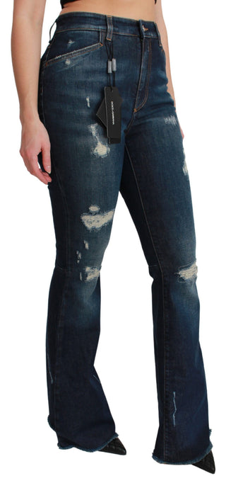 Jeans de algodón de mezclilla azul con campana