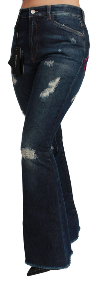 Jeans de algodón de mezclilla azul con campana