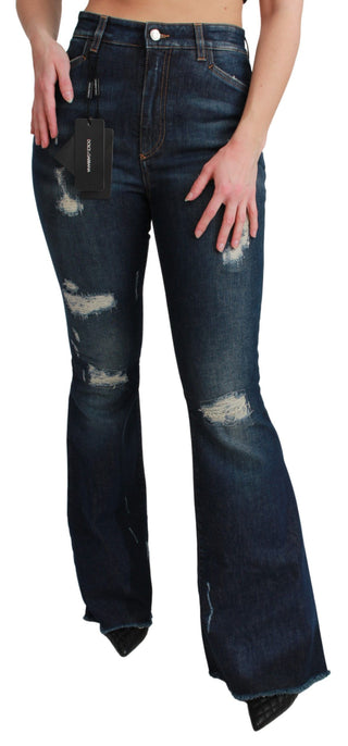 Jeans de algodón de mezclilla azul con campana