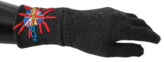 Graue #DGLovesLondon Handschuhe aus bestickter Wolle