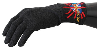 Graue #DGLovesLondon Handschuhe aus bestickter Wolle