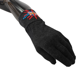 Graue #DGLovesLondon Handschuhe aus bestickter Wolle