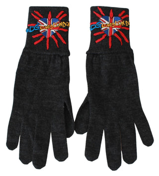 Graue #DGLovesLondon Handschuhe aus bestickter Wolle