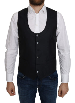 Chaleco formal de seda azul con patrón de rombos