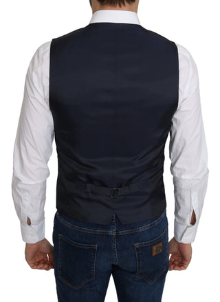 Chaleco formal de seda azul con patrón de rombos