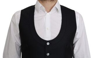 Chaleco formal de seda azul con patrón de rombos