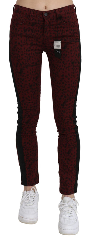 Jeans de algodón ajustados de tiro medio rojo oscuro