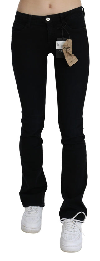 Schwarze, tief sitzende Skinny-Jeans aus Baumwolle