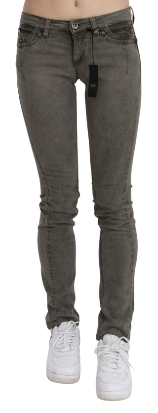 Graue, tief sitzende Skinny Jeans aus Baumwolle