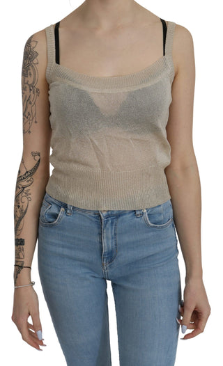 Top sin mangas de tirantes spaghetti beige transparente