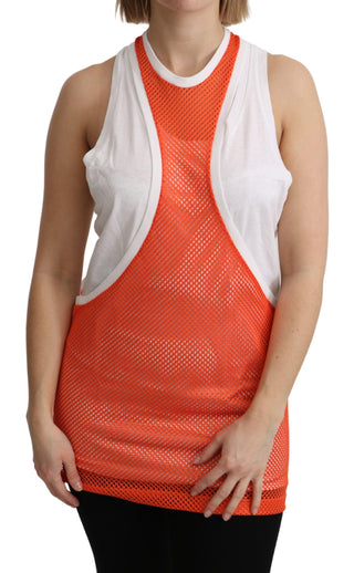 Vestido top sin mangas de camiseta de cuello redondo naranja y blanco