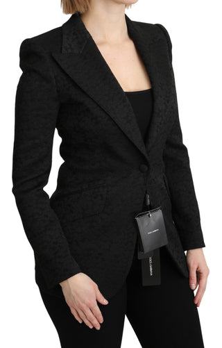 Chaqueta blazer de brocado negro de un solo botón